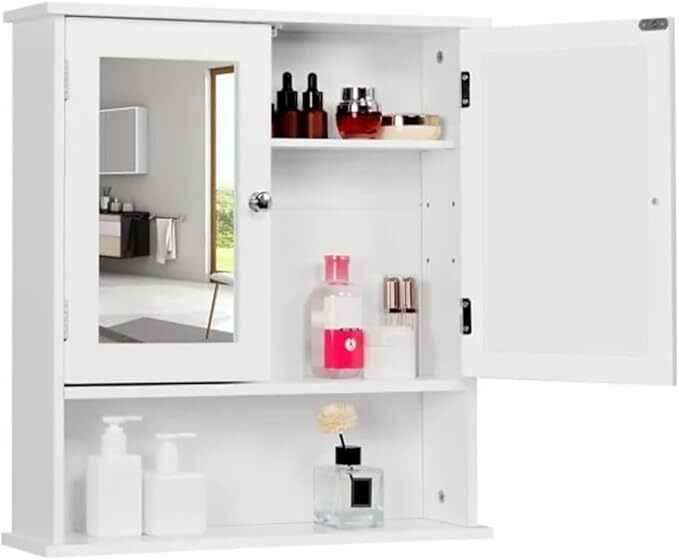 White Bathroom Mirror Cabinet Wall Mounted Storage Unit Cupboard Door Shelves