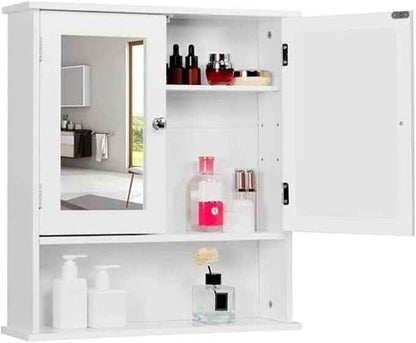 White Bathroom Mirror Cabinet Wall Mounted Storage Unit Cupboard Door Shelves