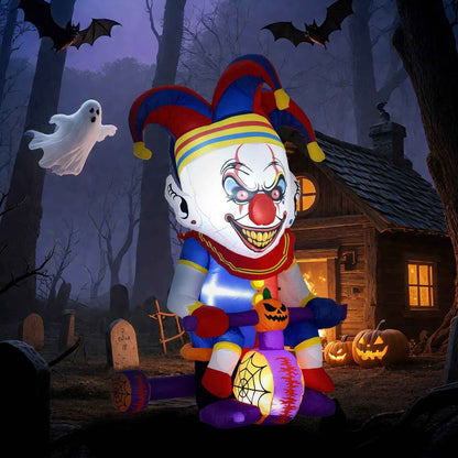4ft Blow Up Halloween Inflatable Clown on Bicycle with 3 Built-in LED Lights