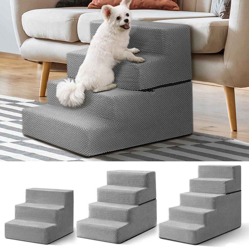 3/4/5 Steps Dog Stairs Pet For Bed Sofa Cats Ladder Ramp With Removable Cover UK