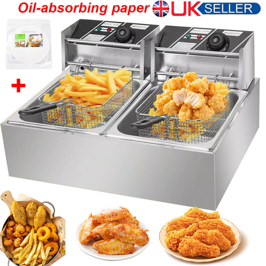 20L 5000W Commercial Electric Deep Fryer Fat Chip Twin Dual Tank Stainless Steel