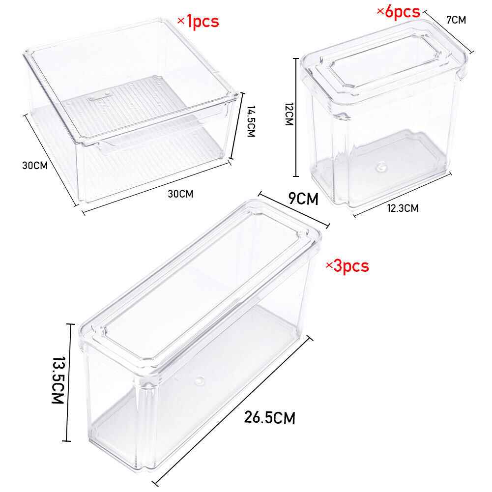 S/M/L Clear Plastic Fridge Storage Box Cupboard Organiser Fruit Veg Rack 3-10Pcs