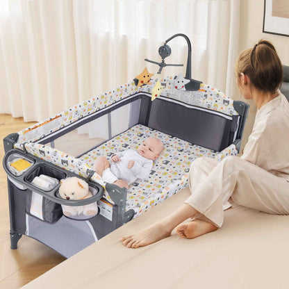 5 in 1 Travel Cot Convertible Foldable Baby Bedside Sleeper Changer W/ Mattress
