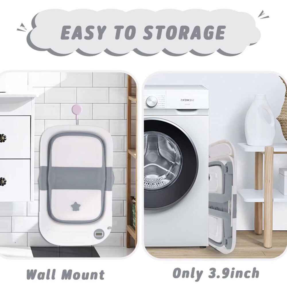 Foldable Baby Bath Tub Ergonomic with Temperature & Cushion Bath Pad + Bath Net