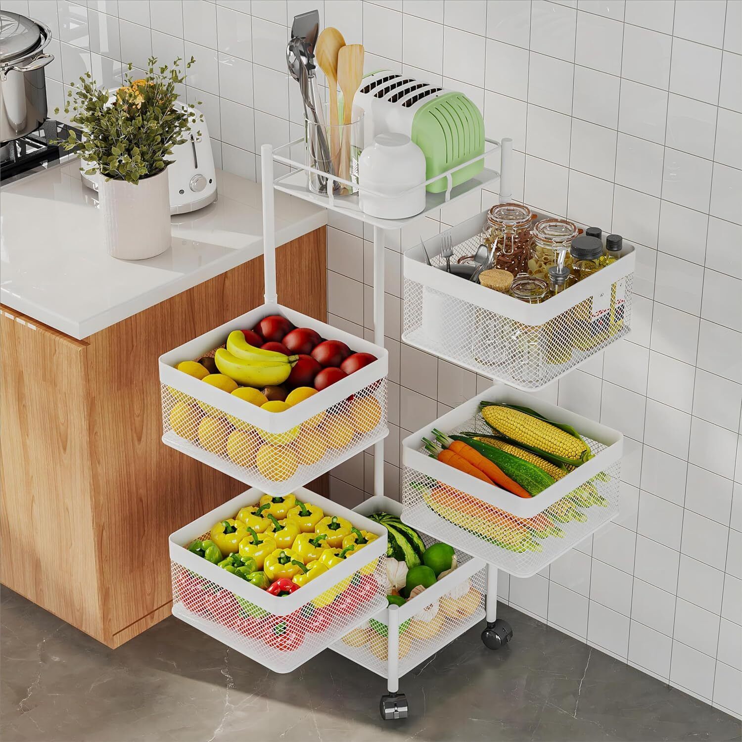 Ceenaz 6-Tier Rotating Kitchen Storage Cart: Utility Vegetable Mobile Shelf Rack - Ceenaz Store