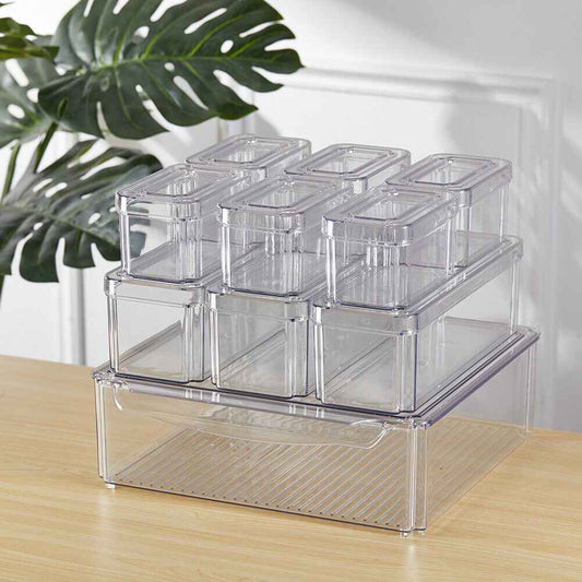 S/M/L Clear Plastic Fridge Storage Box Cupboard Organiser Fruit Veg Rack 3-10Pcs
