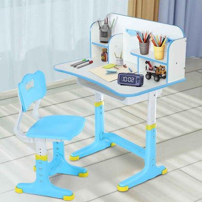Kids Desk and Chair Set Height Adjustable Study Table W/ Storage Book Stand