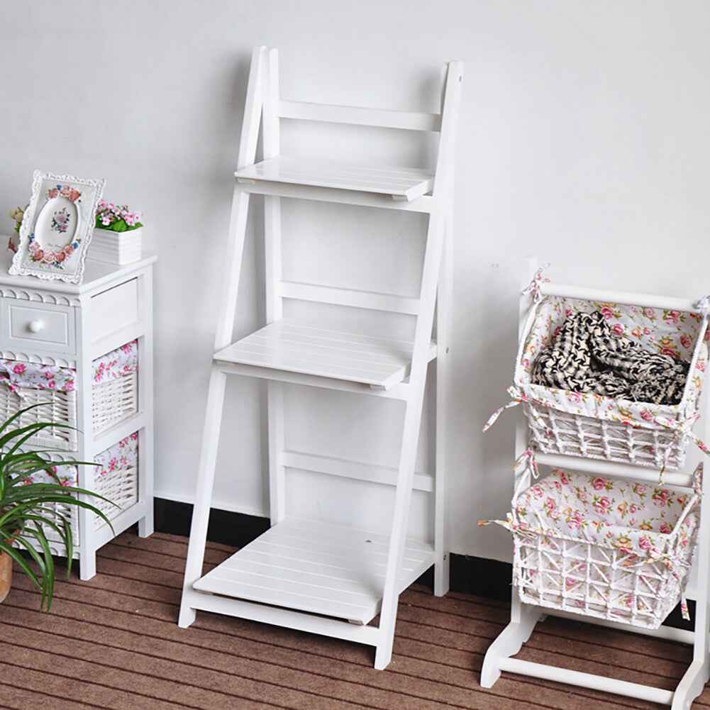 3/4 Tier Folding Wooden Ladder Shelf Flower Pot Holder Plant Stand Rack Storage