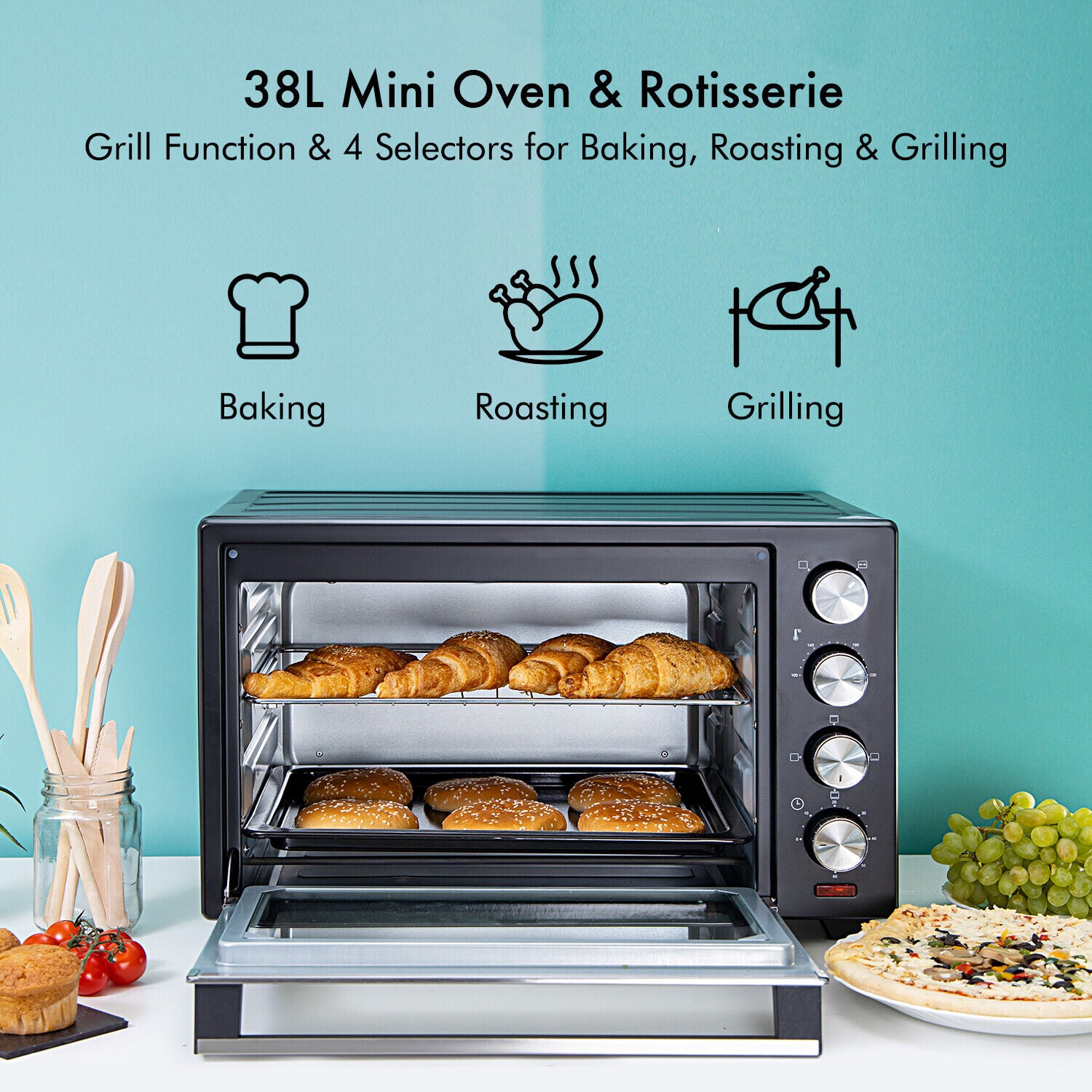 GEEPAS Mini Oven Toaster Grill Tabletop Compact Portable Baking Cooker Electric