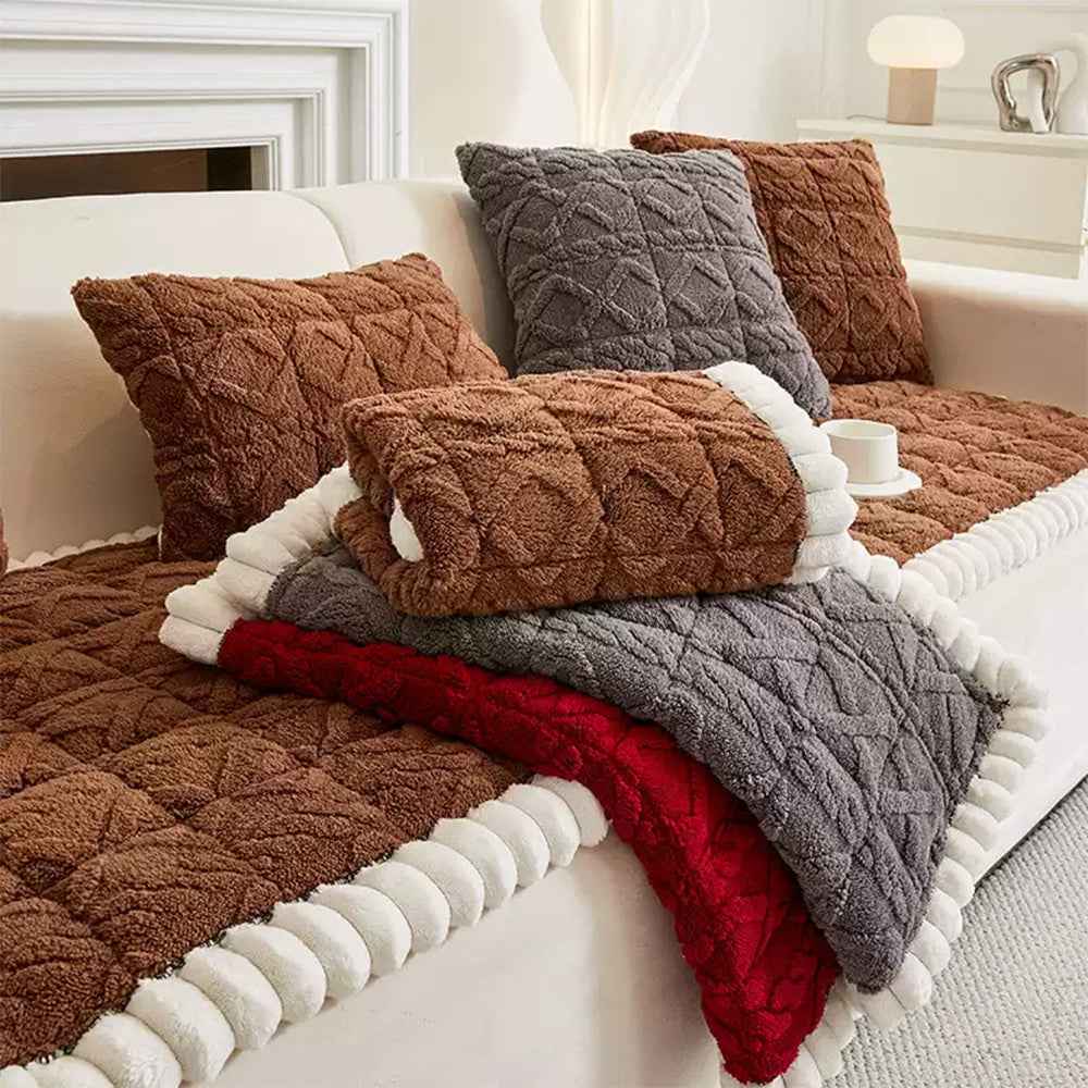 Thick Warm Plush Sofa Slip Covers Non Slip Throw Couch Cover Furniture Protector