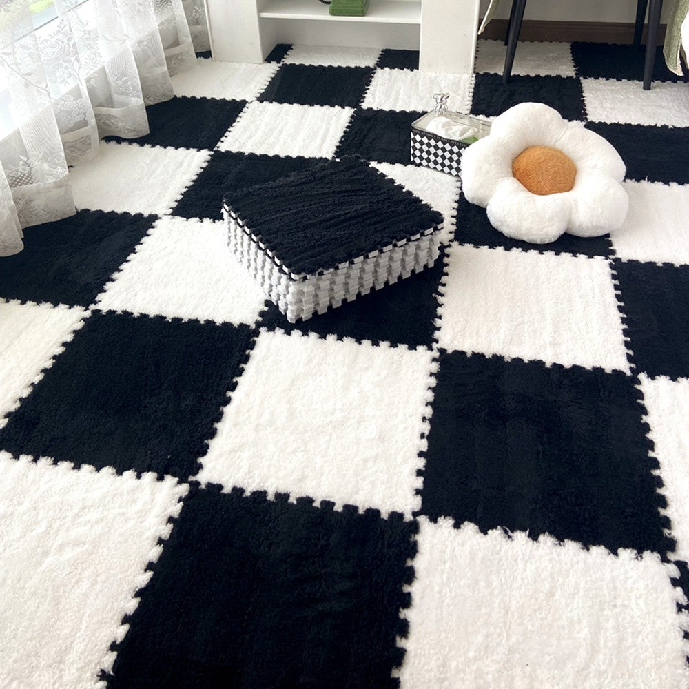 Plush EVA Foam Carpet Tiles 12/24pcs Interlocking Floor Mat Soft Cozy Anti-slip