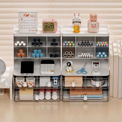 2 Drawers 6 Grids Desk Stationary Storage Box Home Office Desktop Organiser Box