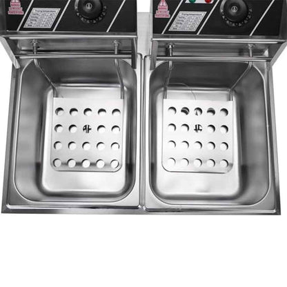 20L 5000W Commercial Electric Deep Fryer Fat Chip Twin Dual Tank Stainless Steel