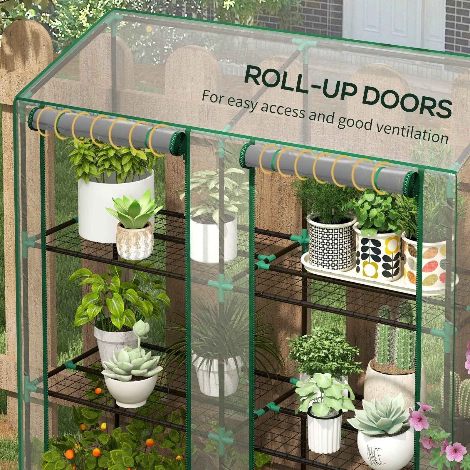 3 Tier Mini Greenhouse Portable Green House w/ Roll-up Doors, 151H x 143Wcm
