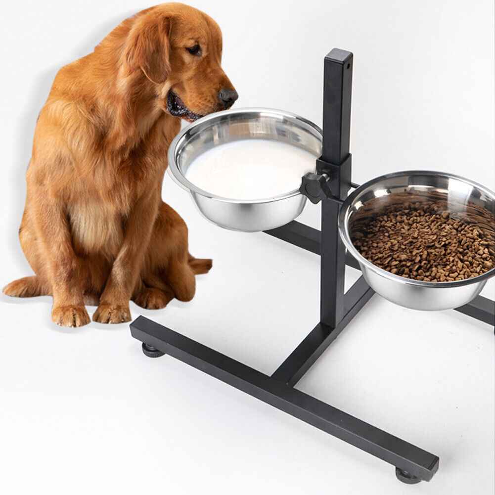 45CM Tall Large Dog Food Feeding Stand Station Stainless Steel Dual Raised Bowls