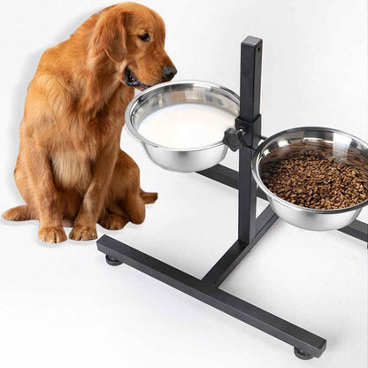 45CM Tall Large Dog Food Feeding Stand Station Stainless Steel Dual Raised Bowls
