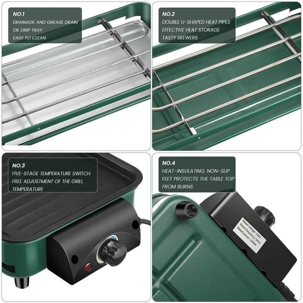 Barbecue 1500W Griddle Indoor BBQ Smokeless Convenient Hot PlateElectric Kwzwgdn