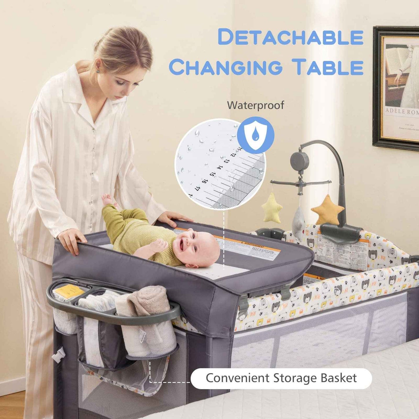 5 in 1 Travel Cot Convertible Foldable Baby Bedside Sleeper Changer W/ Mattress