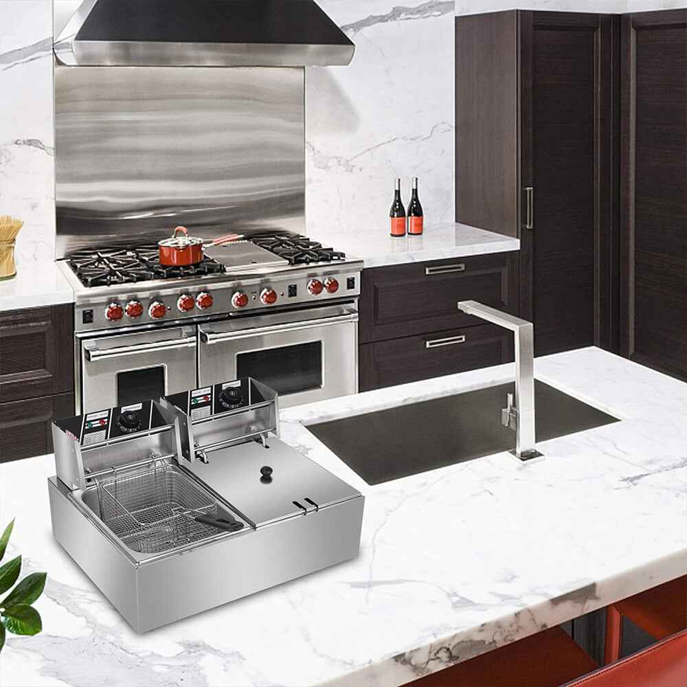 20L 5000W Commercial Electric Deep Fryer Fat Chip Twin Dual Tank Stainless Steel