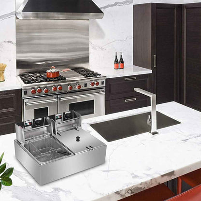 20L 5000W Commercial Electric Deep Fryer Fat Chip Twin Dual Tank Stainless Steel