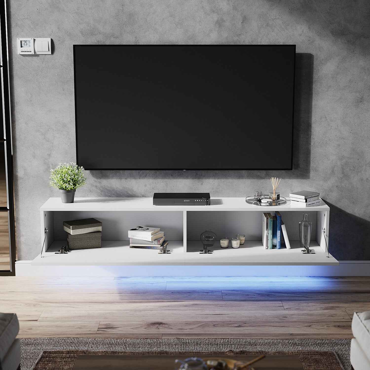 140cm High Gloss Floating TV Unit Cabinet Wall Mounted TV Stand With LED Lights