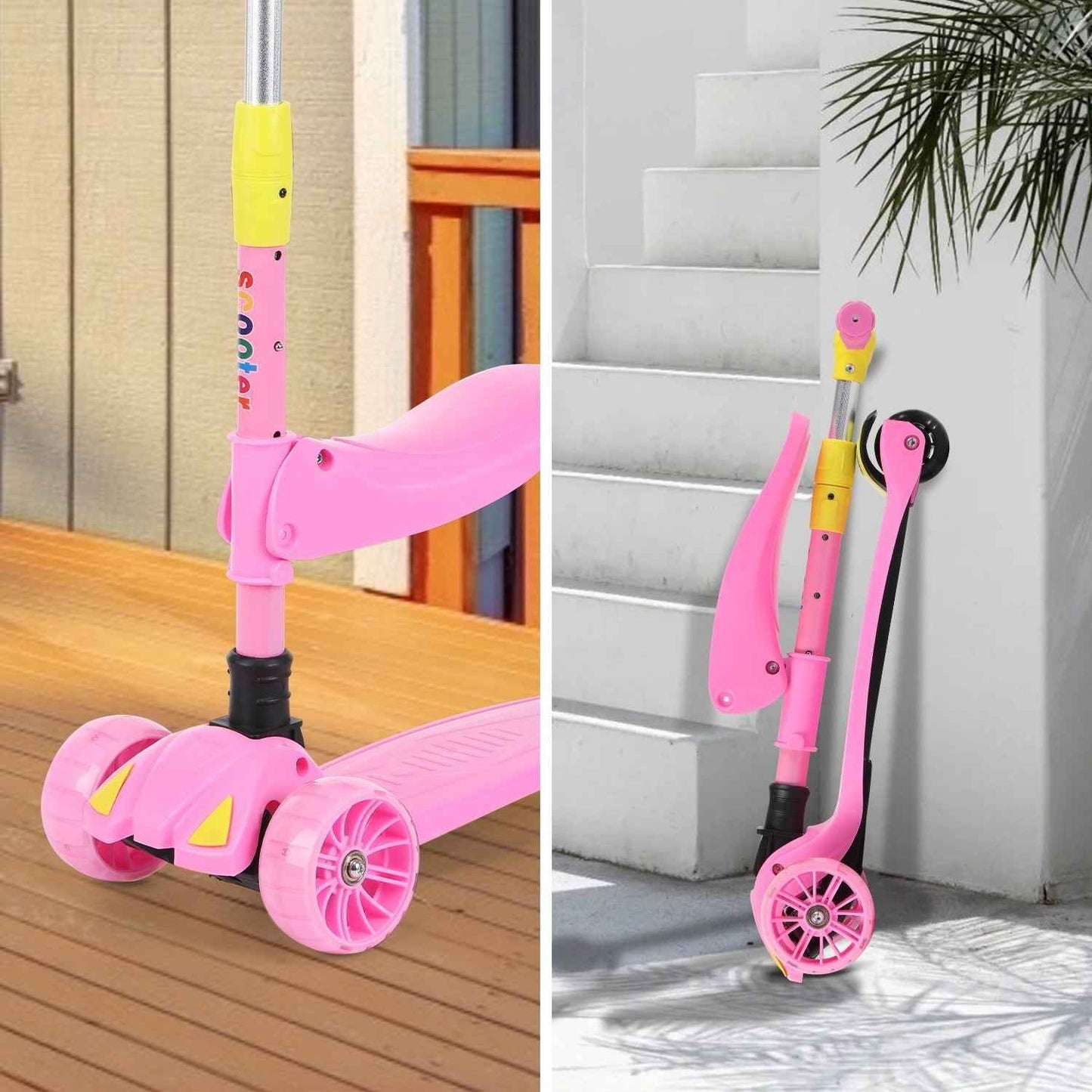 Kids Scooter Child Kick Flashing LED Light Up 3 Wheel Adjustable Folding UK