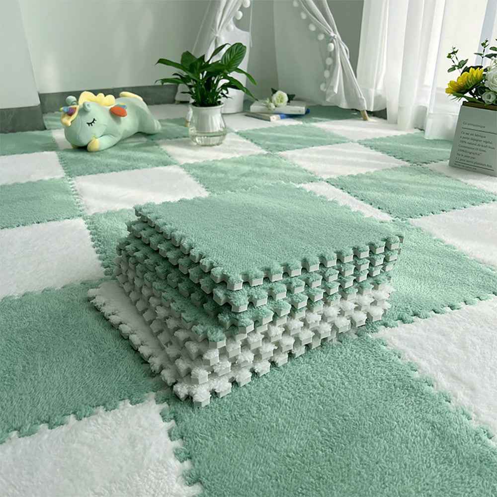 24pcs Interlocking Floor Mat Plush Foam Carpet Tiles Fluffy Square Area Carpets