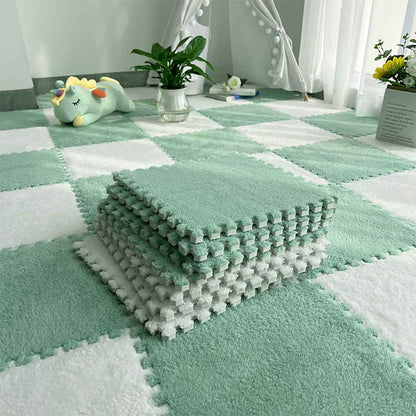 24pcs Interlocking Floor Mat Plush Foam Carpet Tiles Fluffy Square Area Carpets