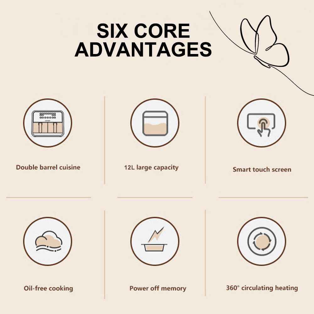 12L Air Fryer Dual Zone Digital Oven Cooker Oil Free Low Fat with 100 Tray Large