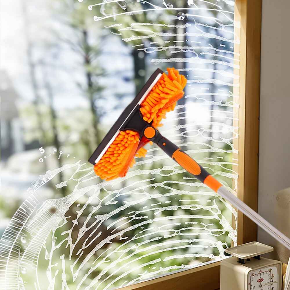 4.3M Long Telescopic Rod 2-in-1 Window Glass Cleaner Wipe & Scraper Cleaning Kit