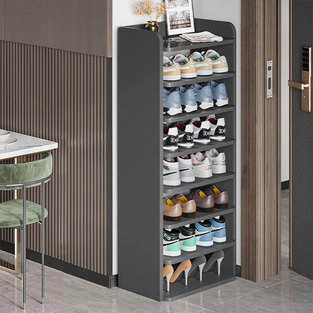 5-8 Tier Black Wooden Hallway Shoe Rack Open Shelves Shoe Cabinet Storage Unit