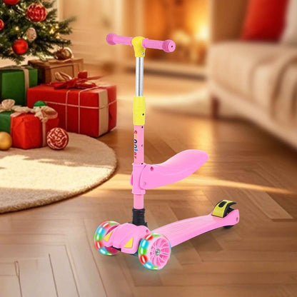 Kids Scooter Child Kick Flashing LED Light Up 3 Wheel Adjustable Folding UK