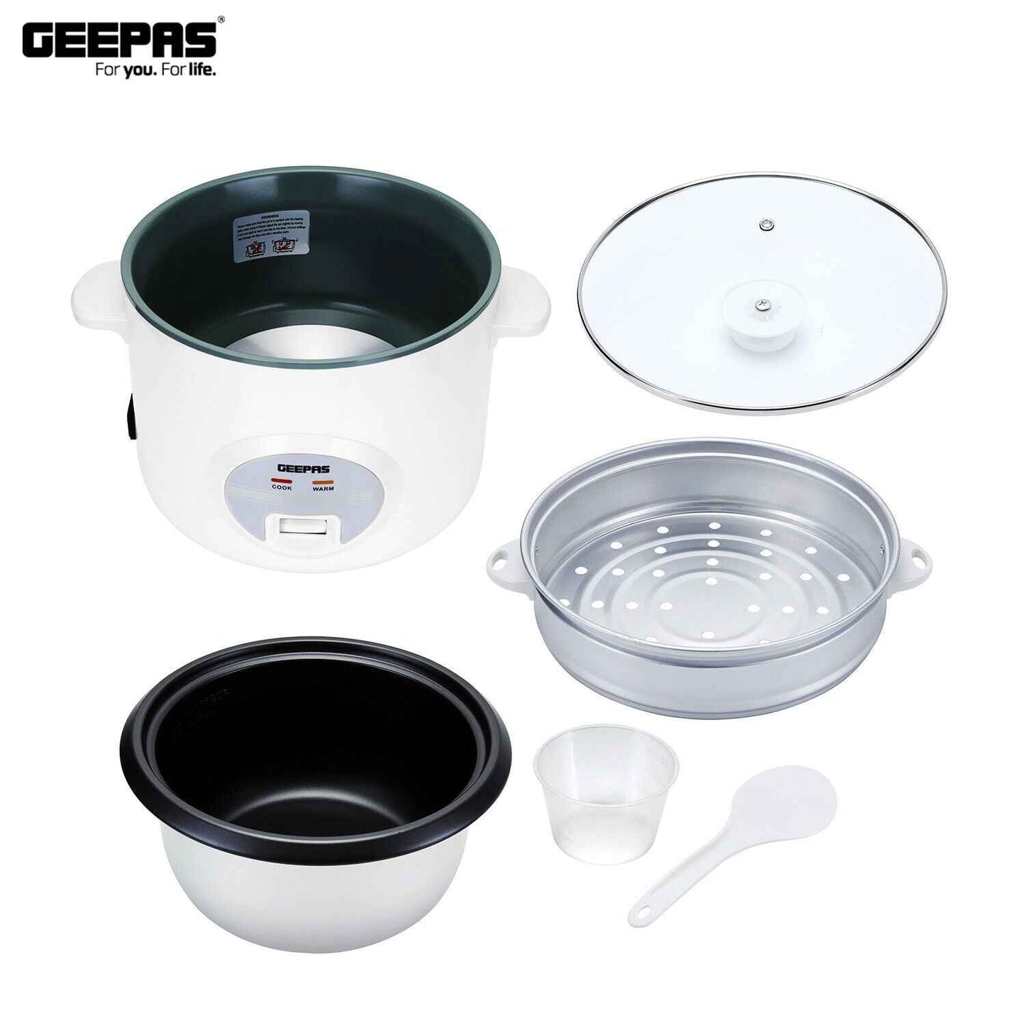 GEEPAS Electric Rice Cooker Steamer Pot 3 in 1 Cooking Non Stick Keep Warm