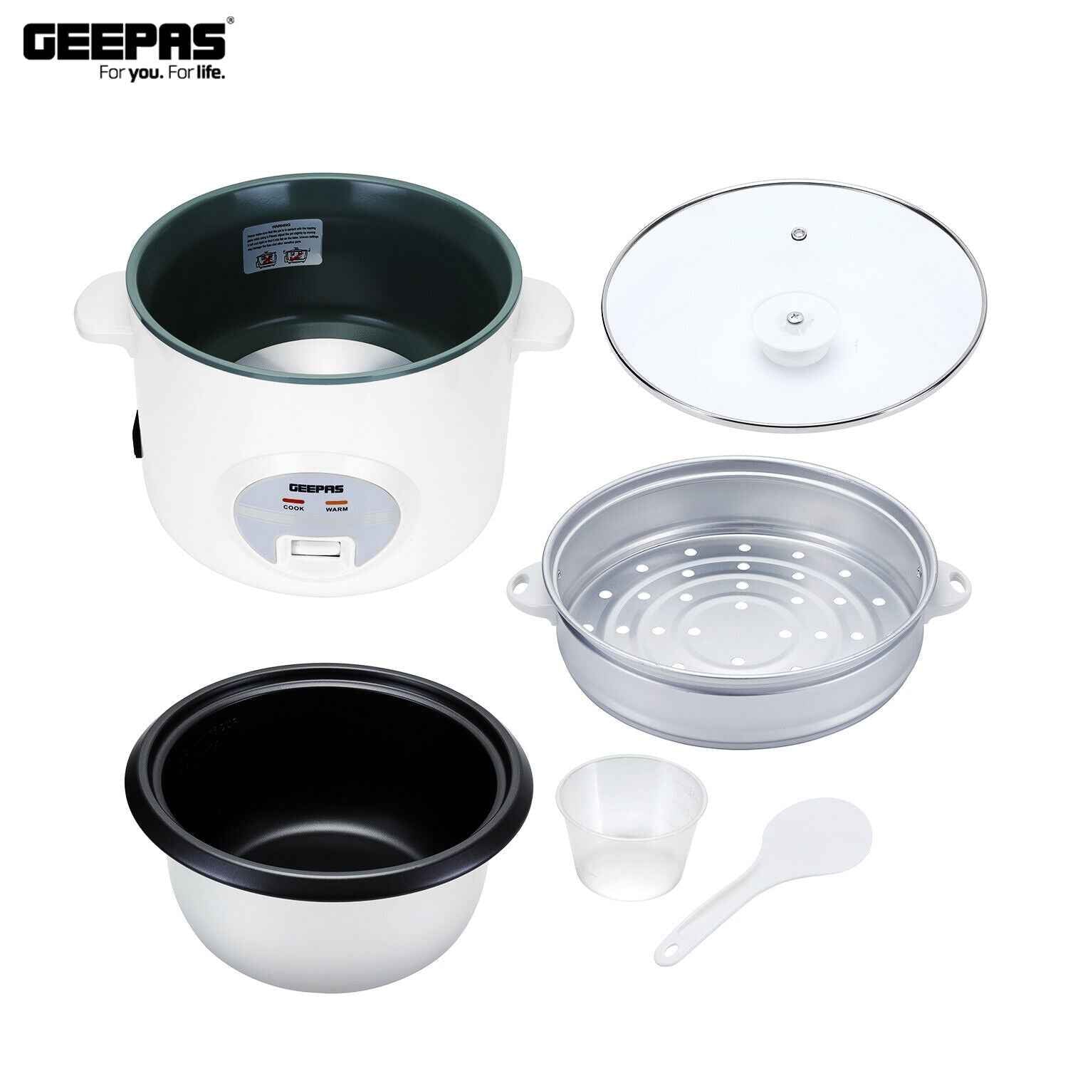 GEEPAS Electric Rice Cooker Steamer Pot 3 in 1 Cooking Non Stick Keep Warm