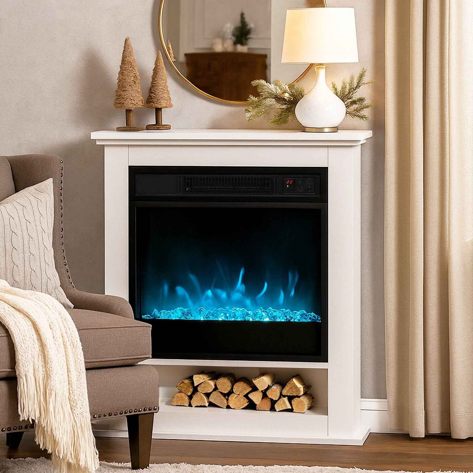 Electric Fireplace with 9 Colours Flame Effect & 5 Brightness Levels, White
