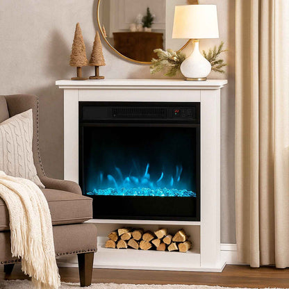 Electric Fireplace with 9 Colours Flame Effect & 5 Brightness Levels, White