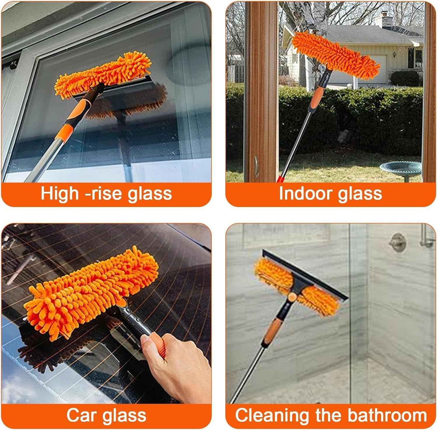4.3M Long Telescopic Rod 2-in-1 Window Glass Cleaner Wipe & Scraper Cleaning Kit