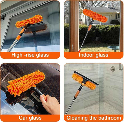 4.3M Long Telescopic Rod 2-in-1 Window Glass Cleaner Wipe & Scraper Cleaning Kit