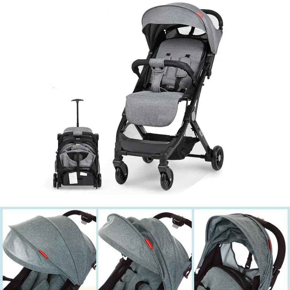 Portable Baby Stroller One-Hand Folding Pushchair W/Adjustable Backrest