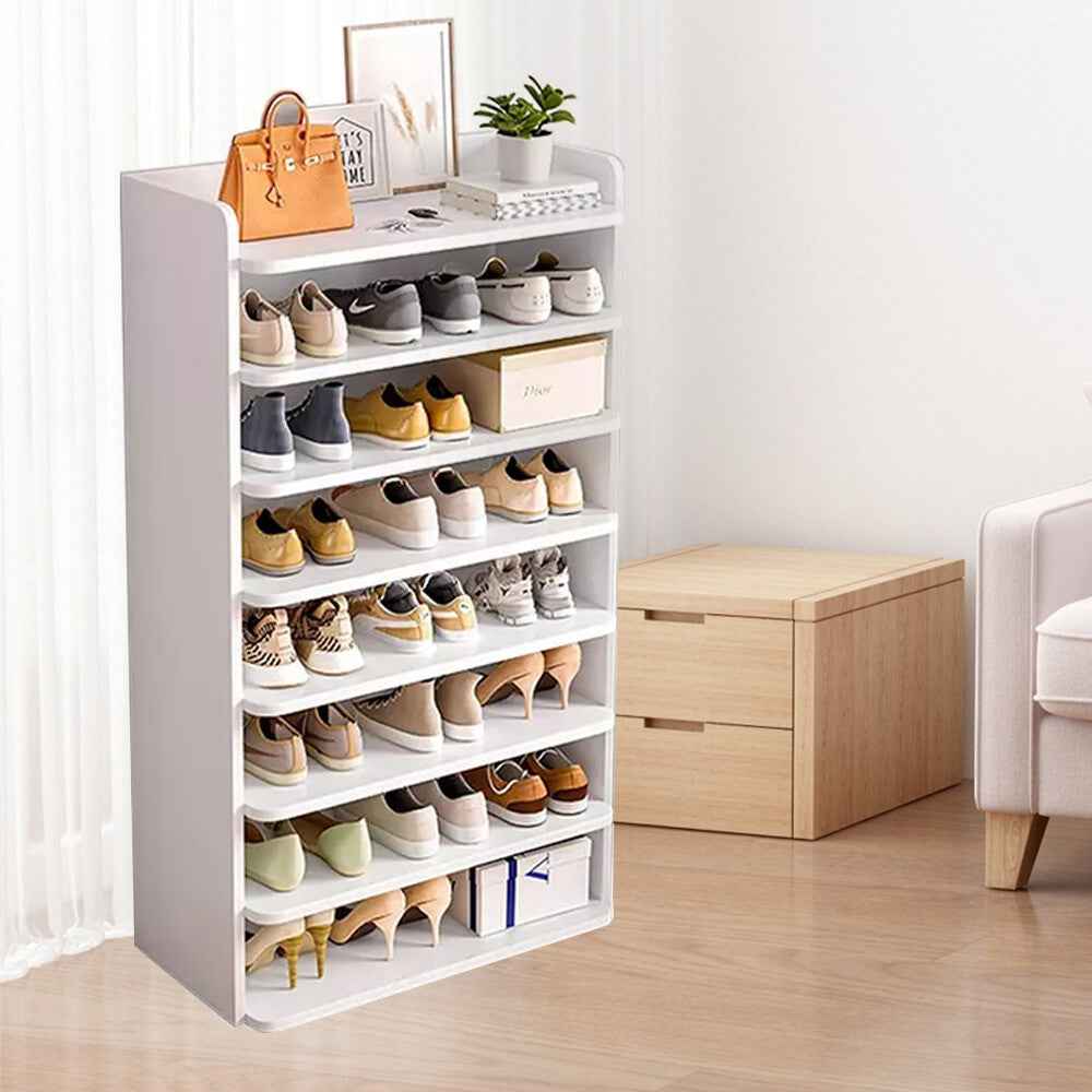5-8 Tier White Wooden Hallway Shoe Rack Open Shelves Shoe Cabinet Storage Unit