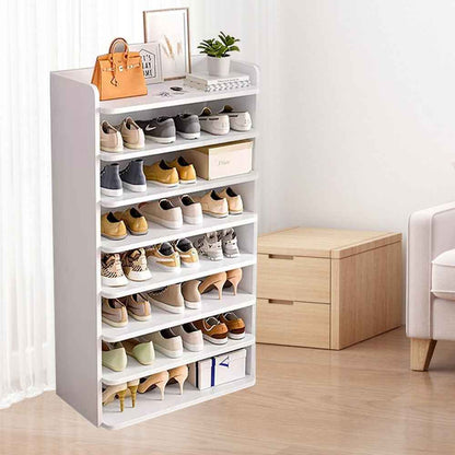 5-8 Tier White Wooden Hallway Shoe Rack Open Shelves Shoe Cabinet Storage Unit