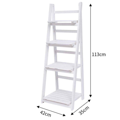3/4 Tier Folding Wooden Ladder Shelf Flower Pot Holder Plant Stand Rack Storage