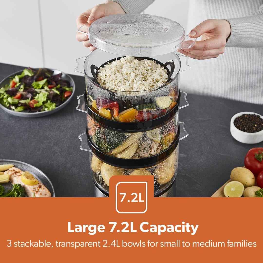 3-Tier Food Steamer 7.2L Electric Vegetable Steamer Healthy Steam Multi-cooker