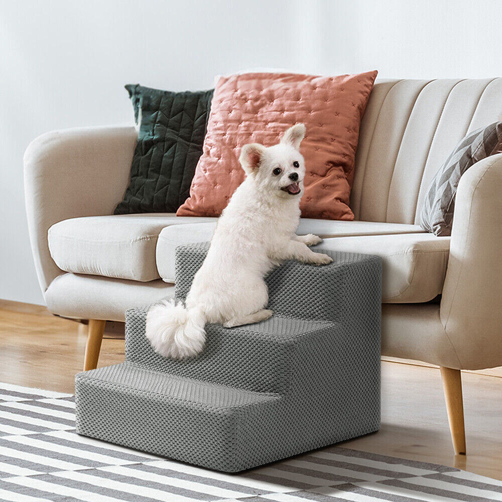 3/4/5 Steps Dog Stairs Pet For Bed Sofa Cats Ladder Ramp With Removable Cover UK