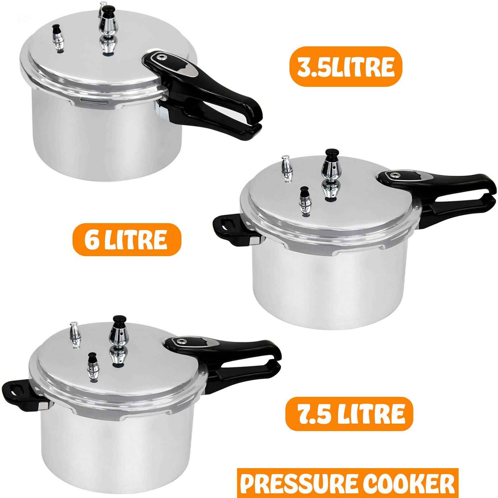 3.5/6/7.5 Litre Dual Handle aluminum Pressure Cooker Kitchen Catering Cookware