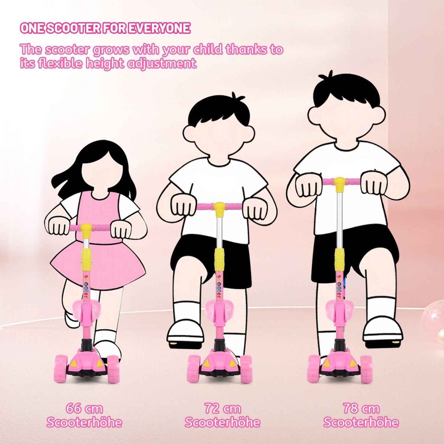 Kids Scooter Child Kick Flashing LED Light Up 3 Wheel Adjustable Folding UK