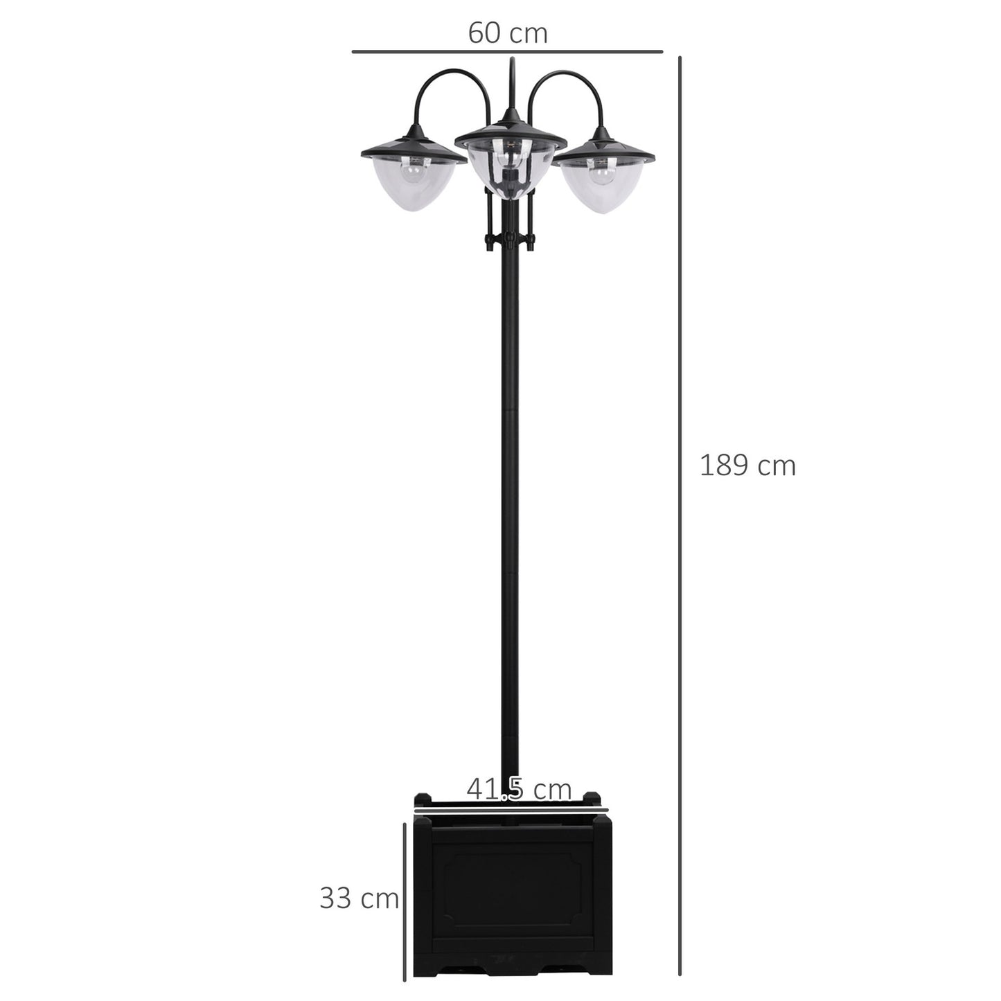 3-head LED Solar Light Lamp Street Light Post with Planter Base, Black