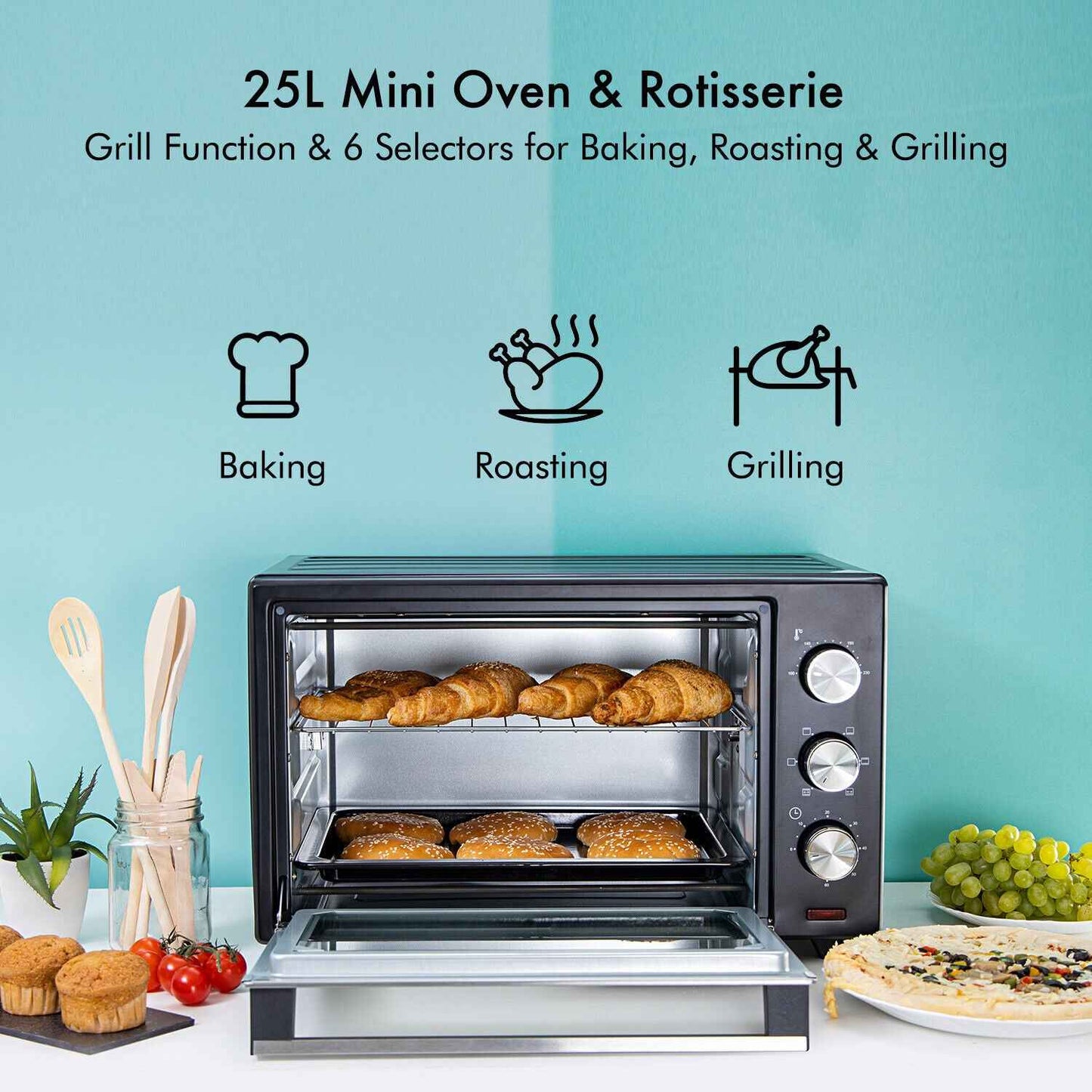 GEEPAS Mini Oven Toaster Grill Tabletop Compact Portable Baking Cooker Electric