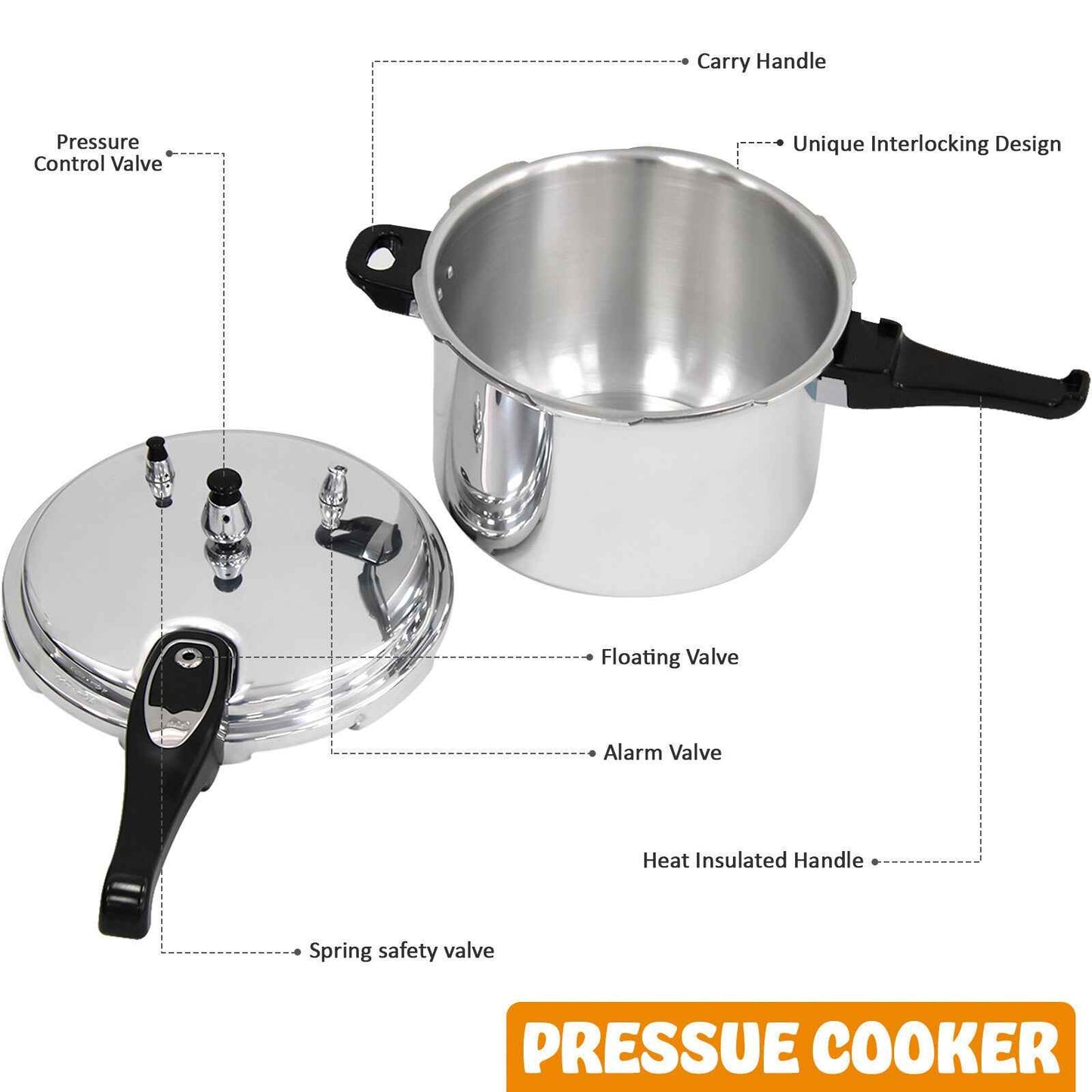 3.5/6/7.5 Litre Dual Handle aluminum Pressure Cooker Kitchen Catering Cookware