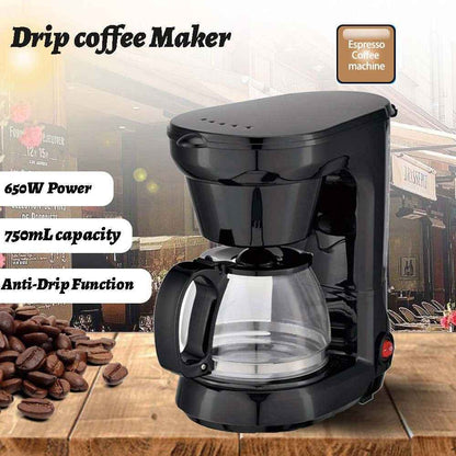 750ml Filter Coffee Maker Machine Instant Anti-Drip Keep Warm Quick Brew Black